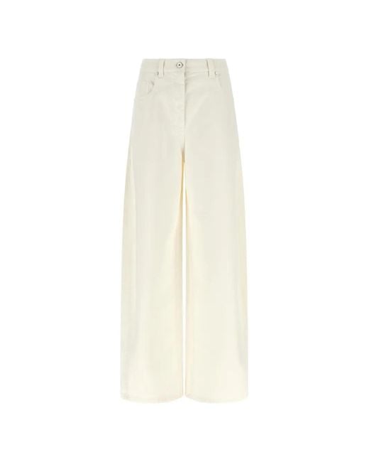 Brunello Cucinelli White Dyed Denim Wide-Leg Jeans