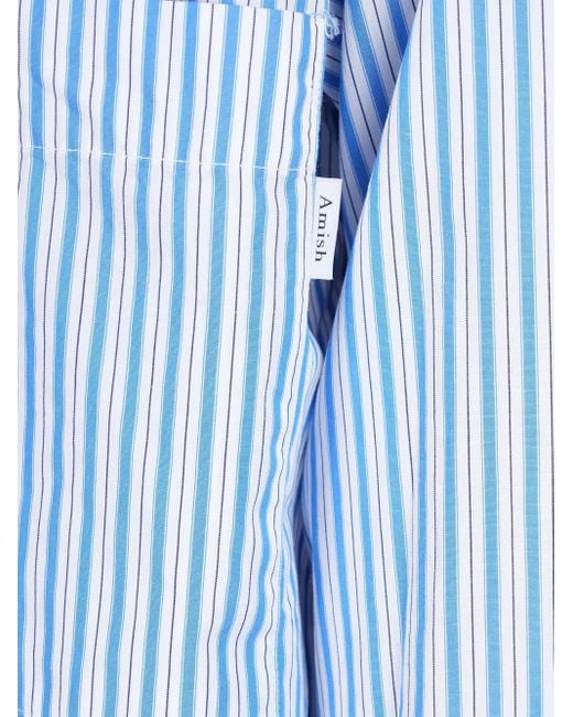 メンズ AMISH Striped Poplin Shirt Blue