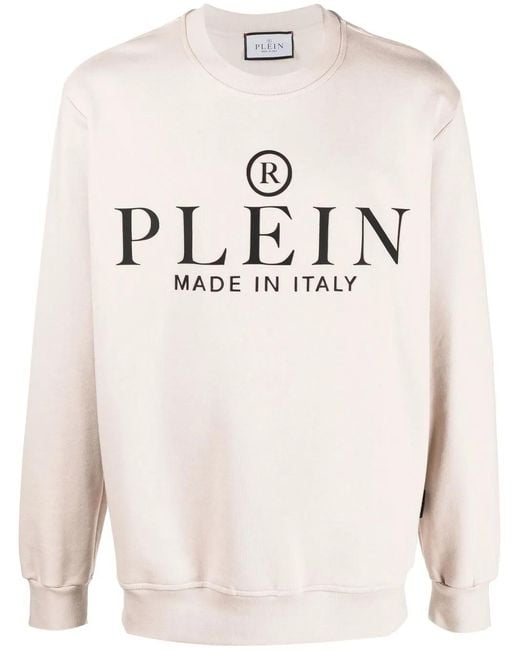 Philipp Plein Natural Logo-Print Crew-Neck Sweatshirt for men
