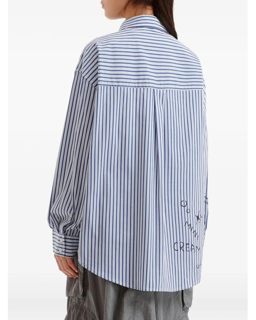 Mini Cream Blue Striped Graphic-Print Shirt