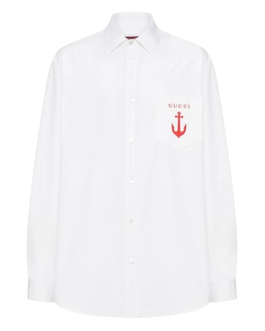 Gucci Katoenen Overhemd Met Geborduurd Anker in het White voor heren