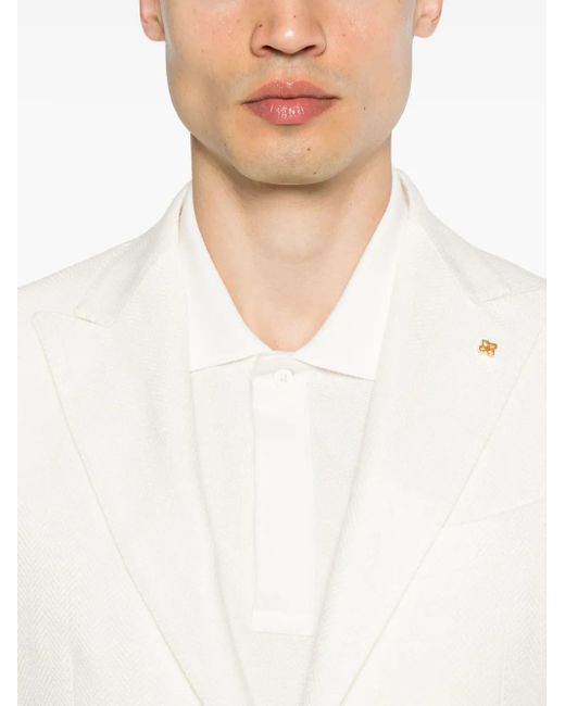 Tagliatore White Herringbone-Pattern Blazer for men