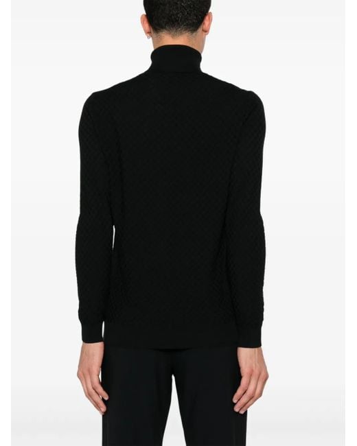 GOES BOTANICAL Black Merino Interwoven Roll-Neck Knit Sweater for men