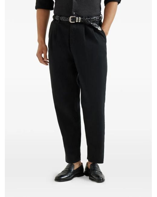 Brunello Cucinelli Black Double-Pleats Five-Pocket Trousers for men