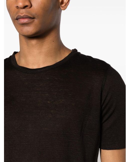 120% Lino T-Shirt aus Leinen mit rundem Ausschnitt in Black für Herren