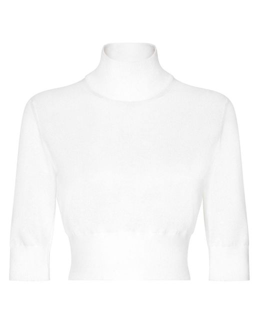 Dolce & Gabbana White Cropped Turtle-neck Sweater