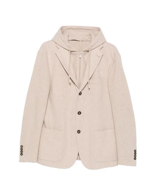 Eleventy Natural Hooded Single-Breasted Jacket for men