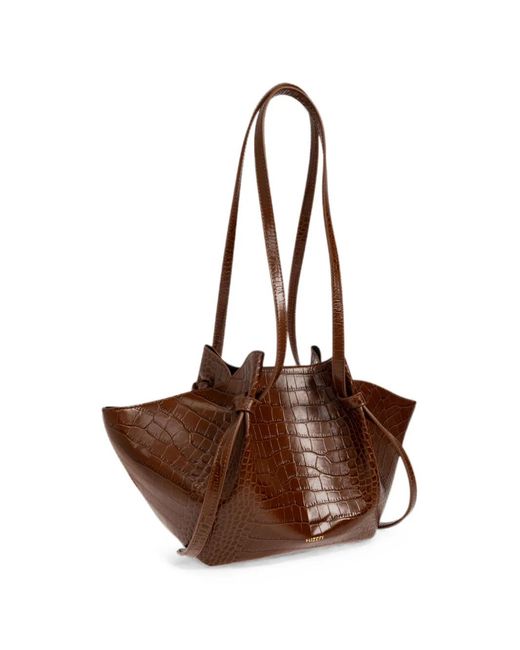 Yuzefi Brown Mochi Croc-Effect Leather Tote Bag