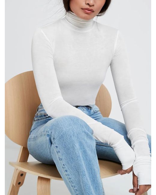 MARCELLA Blue Eloise Sheer Turtleneck Top