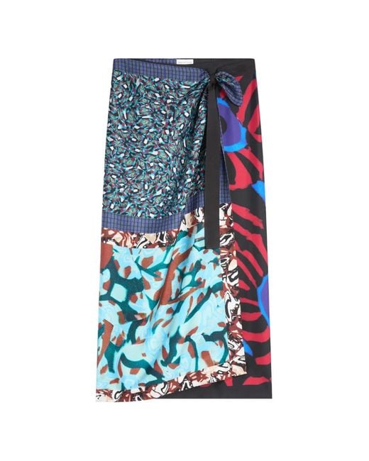 Dries Van Noten Blue Long Wrap Scarf-Skirt