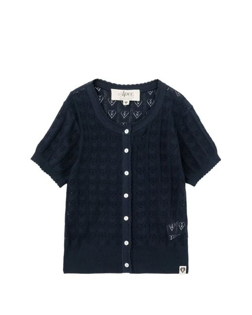 AAPE BY A BATHING AP Blue Heart-Pointelle Cardigan