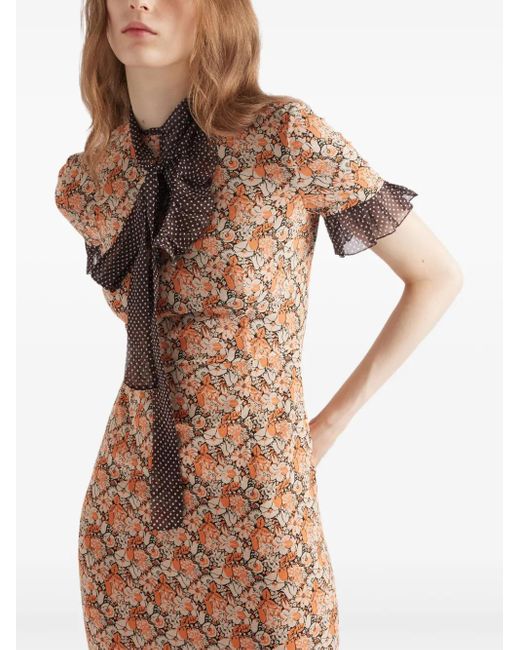 Prada Natural Kleid Mit Blumen-Print