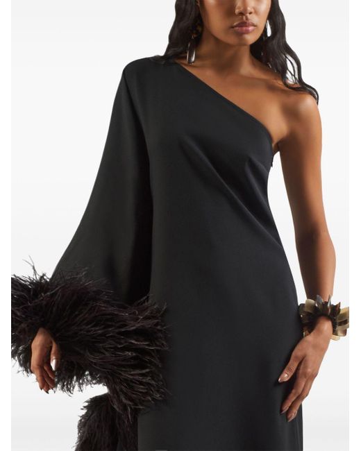 ‎Taller Marmo Black Ubud Feather-Trim Maxi Dress