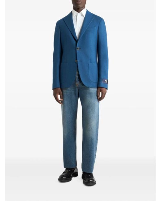 Etro Blue Single-Breasted Blazer for men
