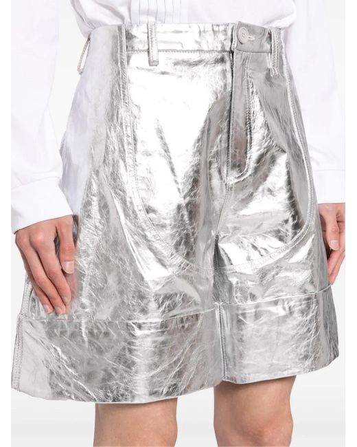 Simone Rocha White Crinkled A-Line Leather Shorts for men