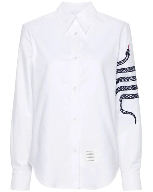 Thom Browne White Snake 4-Bar Cotton Shirt