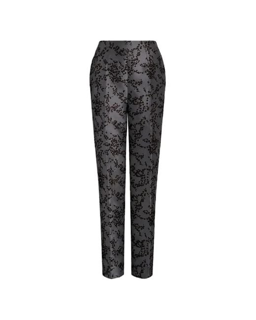 Alberta Ferretti Black Floral-Print Pressed-Crease Trousers
