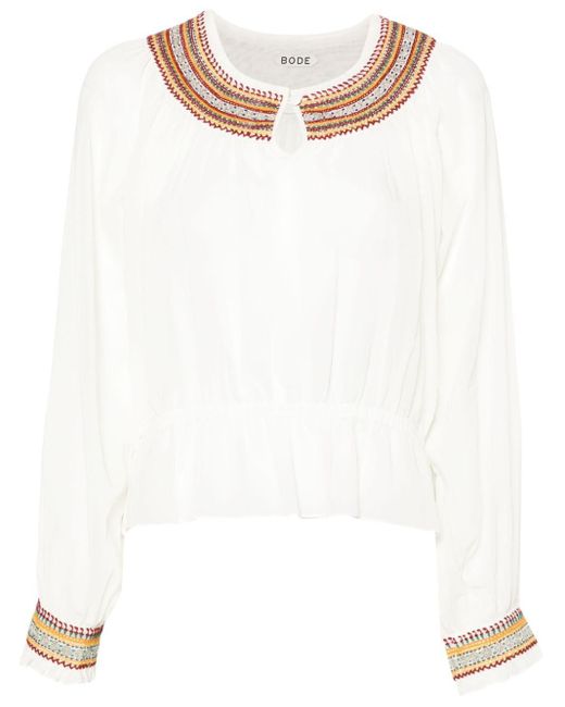 Bode White Embroidered Cotton Blouse