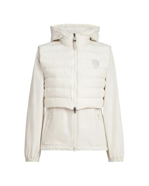 Brunello Cucinelli White Techno Cotton Taffeta Outerwear Jacket With Detachable Down Vest, Logo And Monili