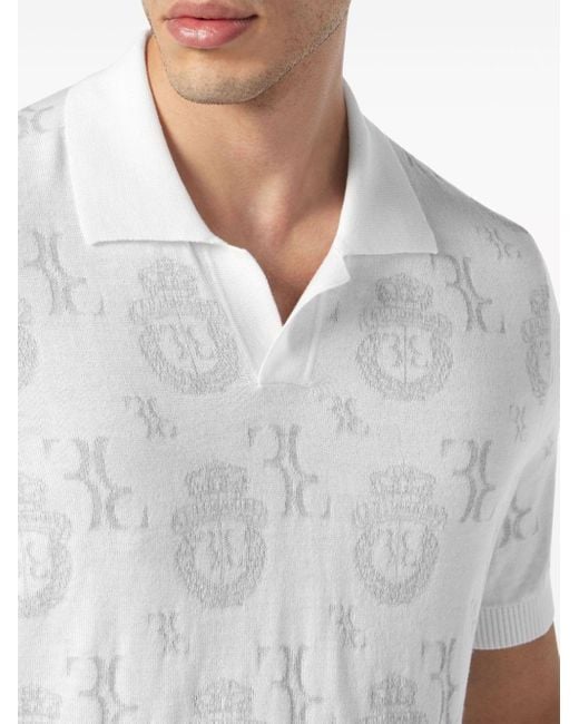 Billionaire Poloshirt mit Wappen-Jacquardmuster in White für Herren