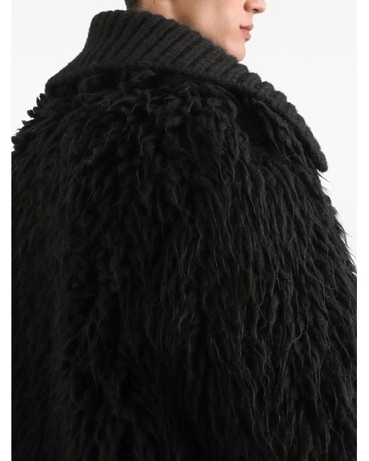 Dolce & Gabbana Black Fur-Effect Knit Cardigan for men