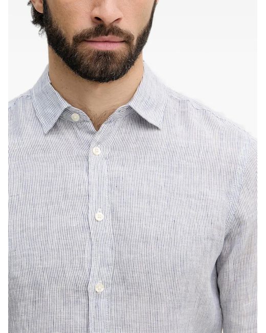 Benetton Gray Chemise Rayée À Col Pointu for men