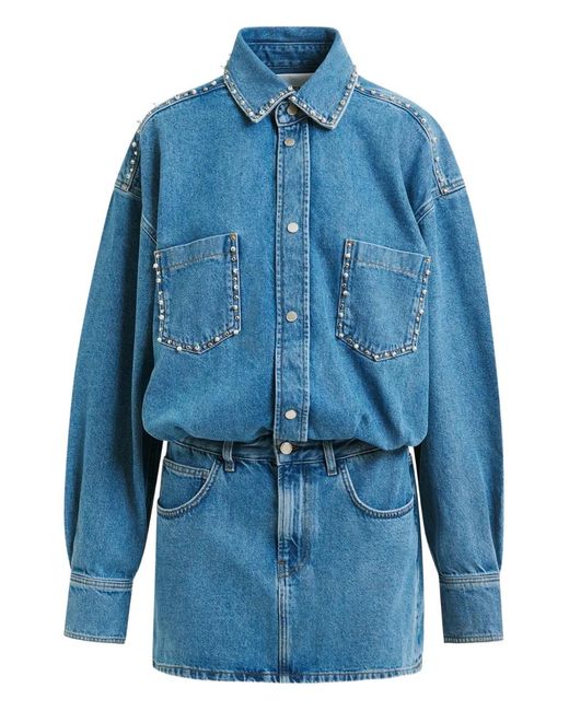Essentiel Antwerp Blue Studded Denim Mini Day Dress