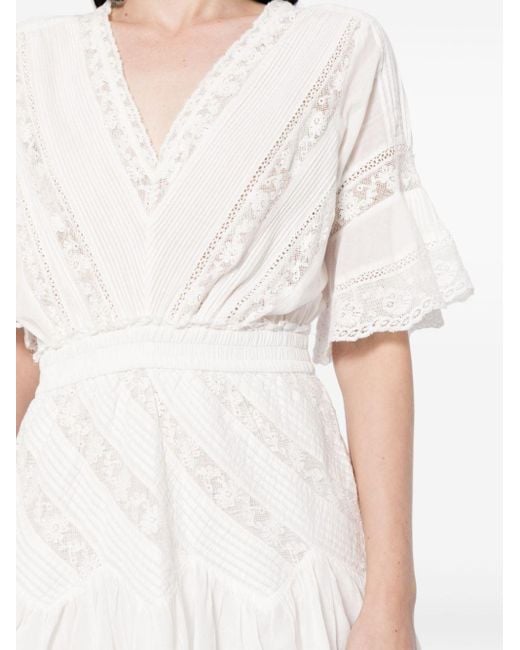 LoveShackFancy White Calamina Lace-detail Cotton Dress