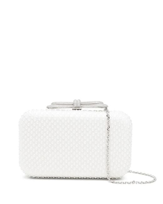 Mach & Mach White Double Bow Embellished Clutch Bag