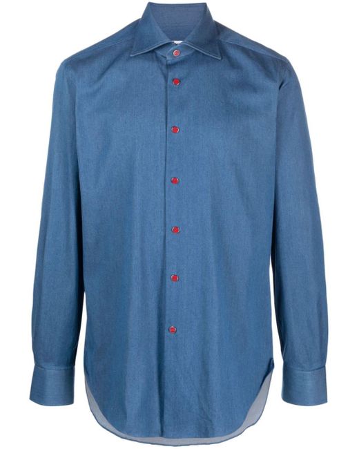 Kiton Blue Long-sleeve Denim Shirt for men