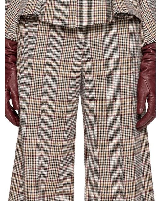 Nissa Natural Checked Wide-Leg Trousers