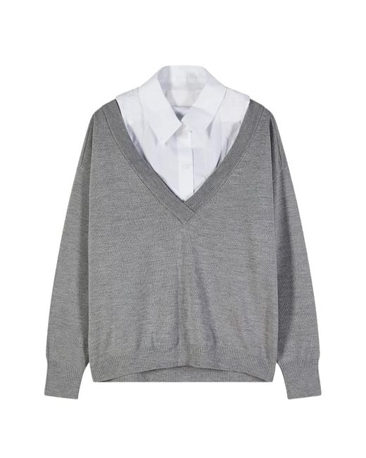 Patrizia Pepe Gray V-Neck Sweater