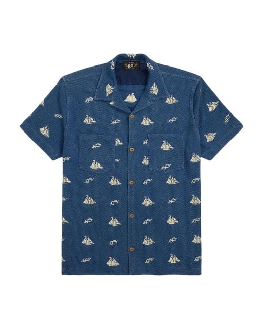 RRL Blue Nautical-Print Short-Sleeve Shirt for men