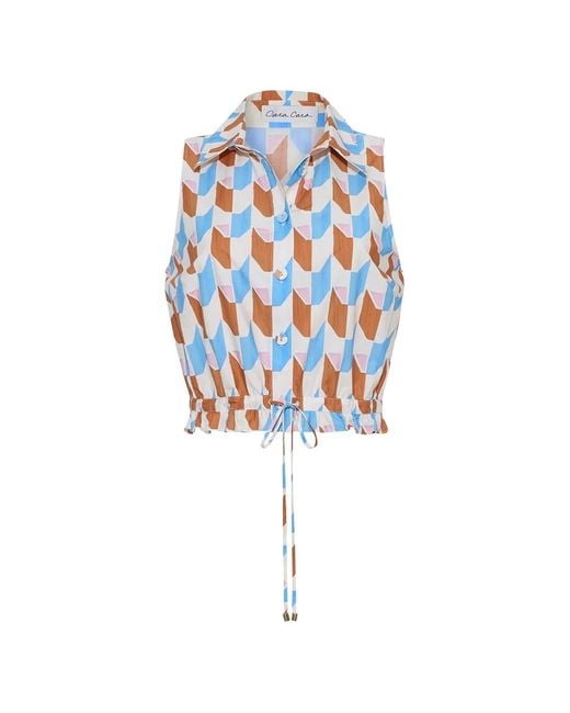 Cara Cara White Hannah Geometric-Print Top