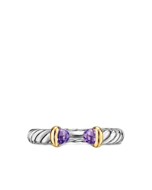 David Yurman White Sterling Rope-Detailed Amethyst Ring