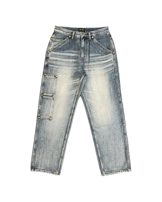 THUG CLUB Blue Washed-Effect Stud-Embellished Jeans for men
