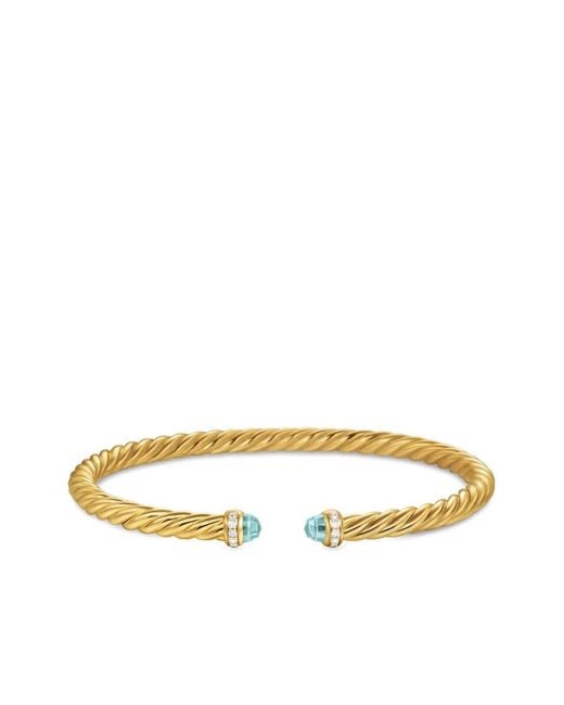 David Yurman Metallic 18K Cablespira Flex Diamond And Aquamarine Bangle