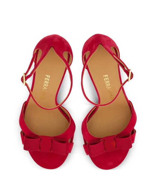 Ferragamo Red 90Mm Vara-Bow Sandals