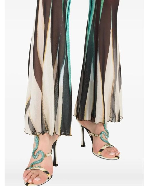 Roberto Cavalli Green Striped Flared Trousers