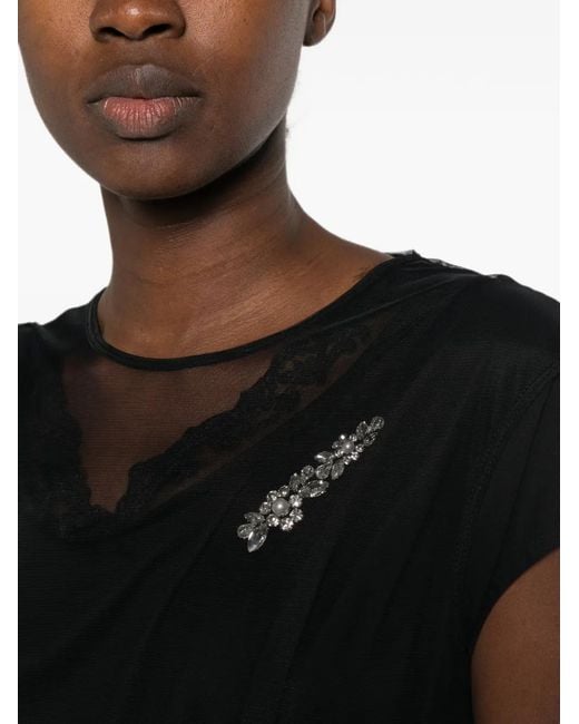 Simone Rocha Black Crystal-Embellished Lace-Trim Midi Dress