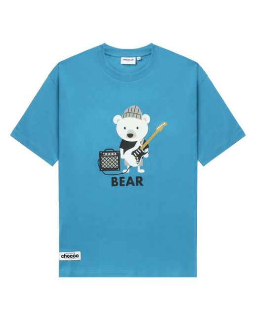 Chocoolate Blue Bear-print Cotton T-shirt for men