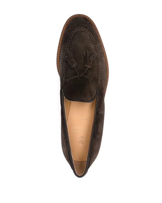 メンズ Brunello Cucinelli タッセル スエードローファー Brown