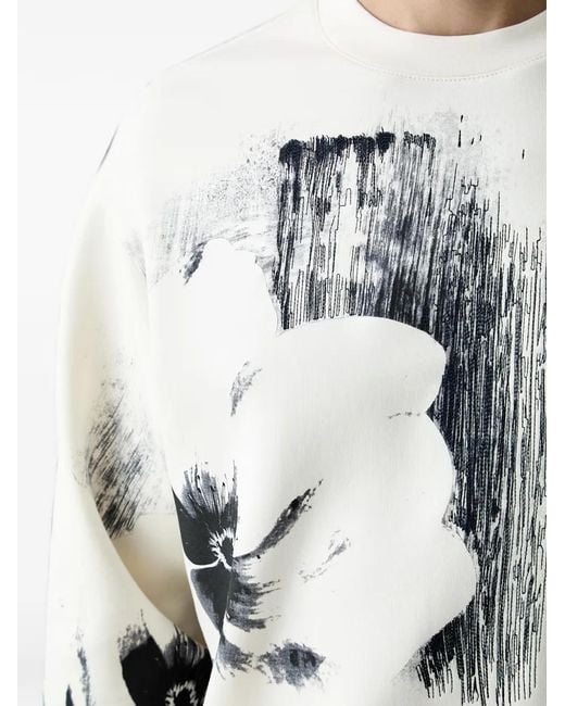 ARMANI EXCHANGE Gray Floral-Print Long-Sleeved Sweatshirt for men