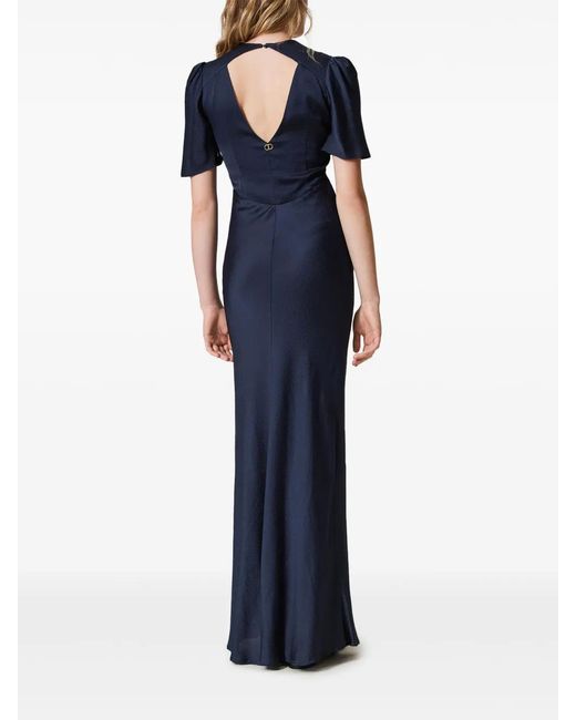 Twinset Blue Hammered Satin Maxi Dress