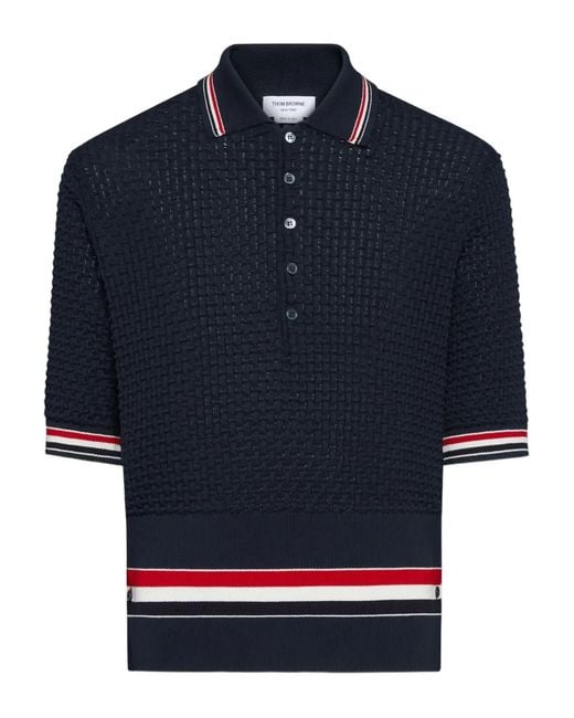 Thom Browne メンズ ブルー ストライプ ポロシャツ 【公式通販】