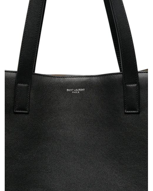 Saint Laurent Black Logo-Stamp Leather Tote Bag for men