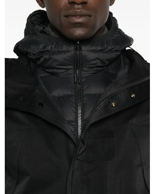 C P Company Black Hooded Panelled Coat for men