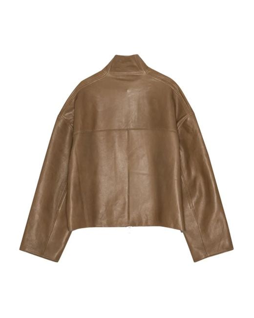 Veste En Cuir À Fermeture Zippée Remain en coloris Brown