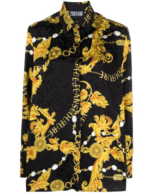 Versace Black Chain Couture-print Long-sleeve Shirt