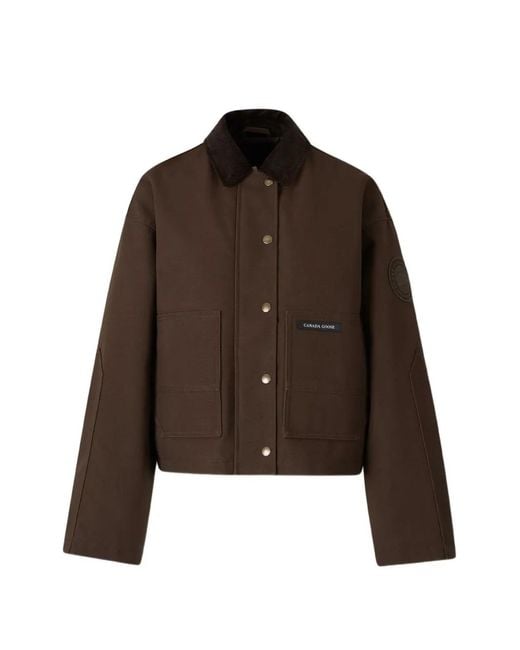 Canada Goose Brown Corduroy-Collar Logo-Patch Jacket